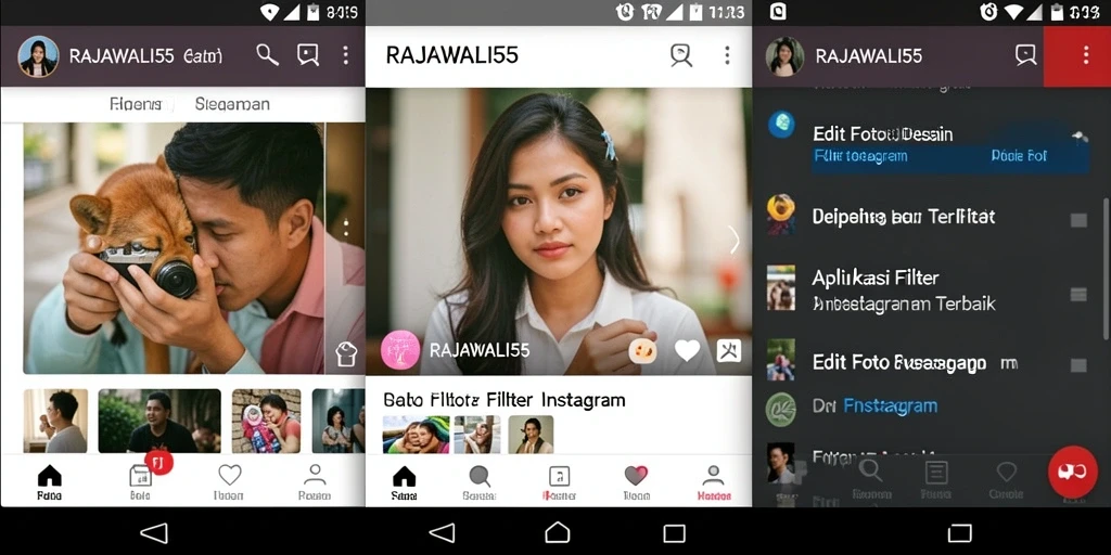 Screenshot utama RAJAWALI55 menunjukkan berbagai filter Instagram yang menarik.
